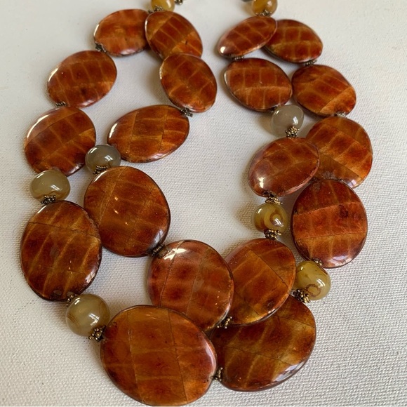 Paige Wallace 2 Strand Statement Necklace Chunky Agate Gemstone Tortoiseshell - Picture 12 of 13